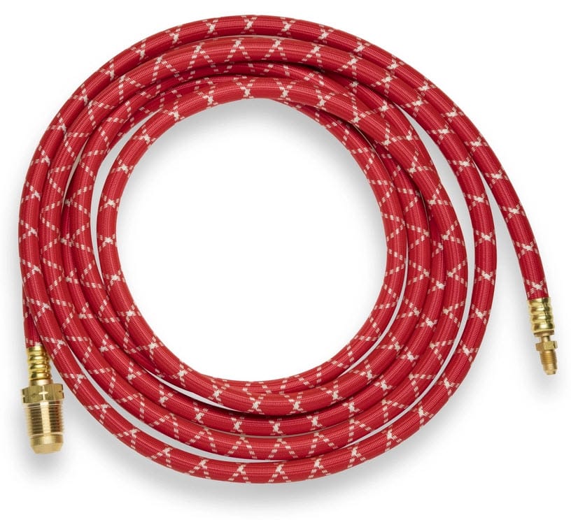 Weldcraft red and white braided gas hose with brass fittings