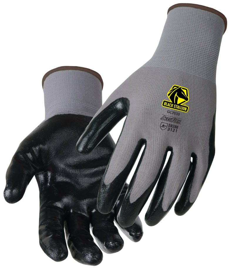 Black Stallion grey and black nitrile coated work gloves