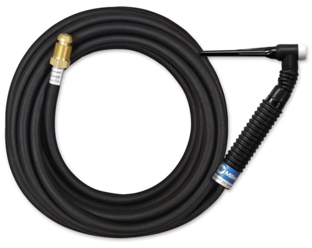 Weldcraft TIG welding torch with black rubber hose and brass connector