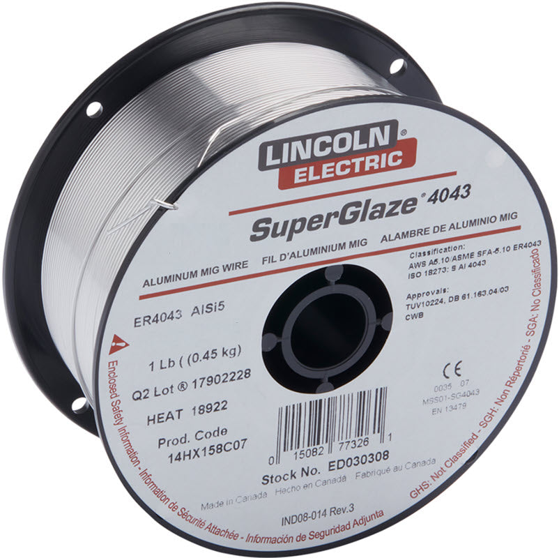 Lincoln SuperGlaze 4043 Aluminum MIG Welding Wire - 1 lb. Spool