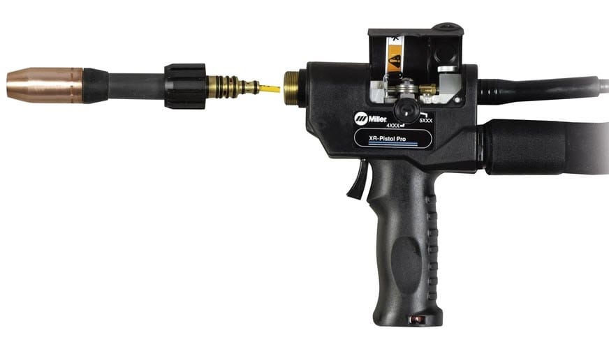 Miller XR Pistol Pro welding gun with detachable nozzle assembly