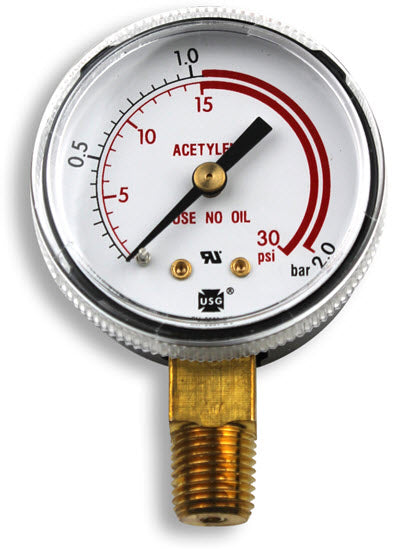 Smith Replacement Gauge - 2 inch, 0-30 PSIG "Red Zone" GA134-03