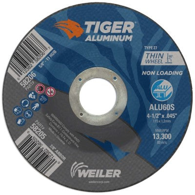 Weiler Tiger Aluminum Cutting Wheel - 4 1/2" X .045" Type 27 58205