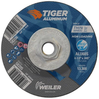 Weiler Tiger Aluminum Cutting Wheel w/Hub- 4 1/2"X.045" Type 27 58206