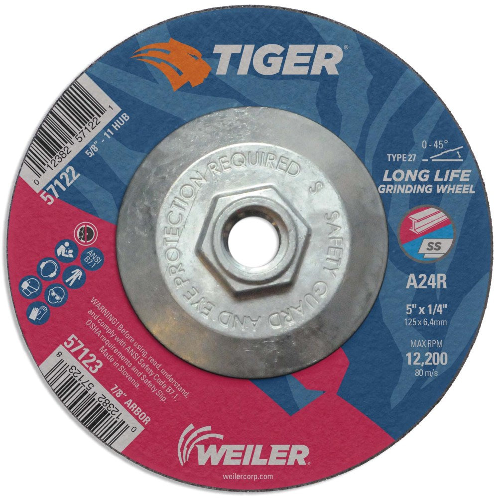 Weiler Tiger Grinding Wheel w/Hub - 5" X 1/4" Type 27 57122