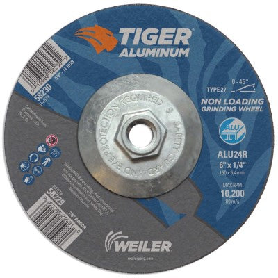 Weiler Tiger Aluminum Grinding Wheel w/Hub - 6" X 1/4" Type 27 58230