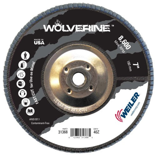 Weiler Wolverine Flap Disc - 7" Type 29 w/Hub 40 Grit 31368