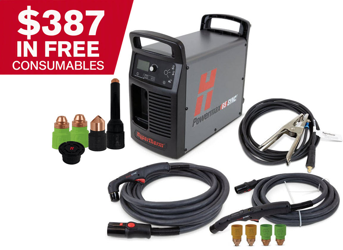 Hypertherm Powermax65 SYNC Plasma Cutter w/75 & 15 Degree Handheld Torches