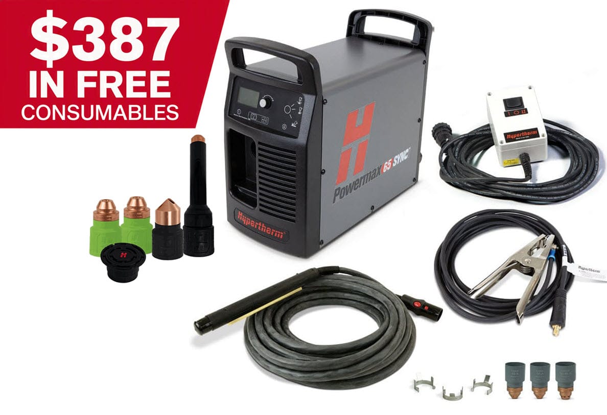 Hypertherm Powermax65 SYNC Plasma Cutter w/CPC, 180 Degree Machine Torch & Remote