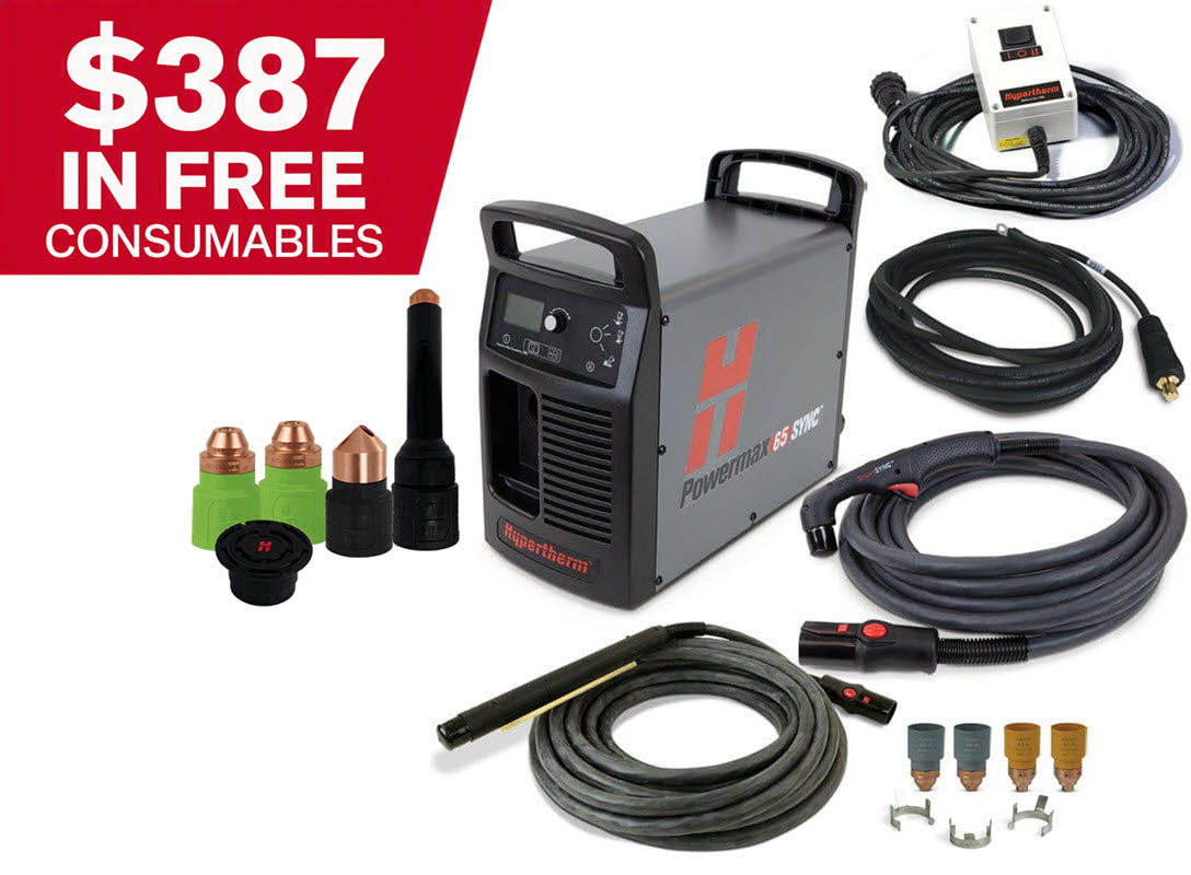 Hypertherm Powermax65 SYNC Plasma Cutter w/CPC, 75 & 180 Degree Torches, & Remote