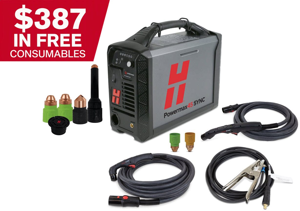 Hypertherm Powermax45 SYNC Plasma Cutter w/CPC, 75 & 15 Degree Handheld Torches