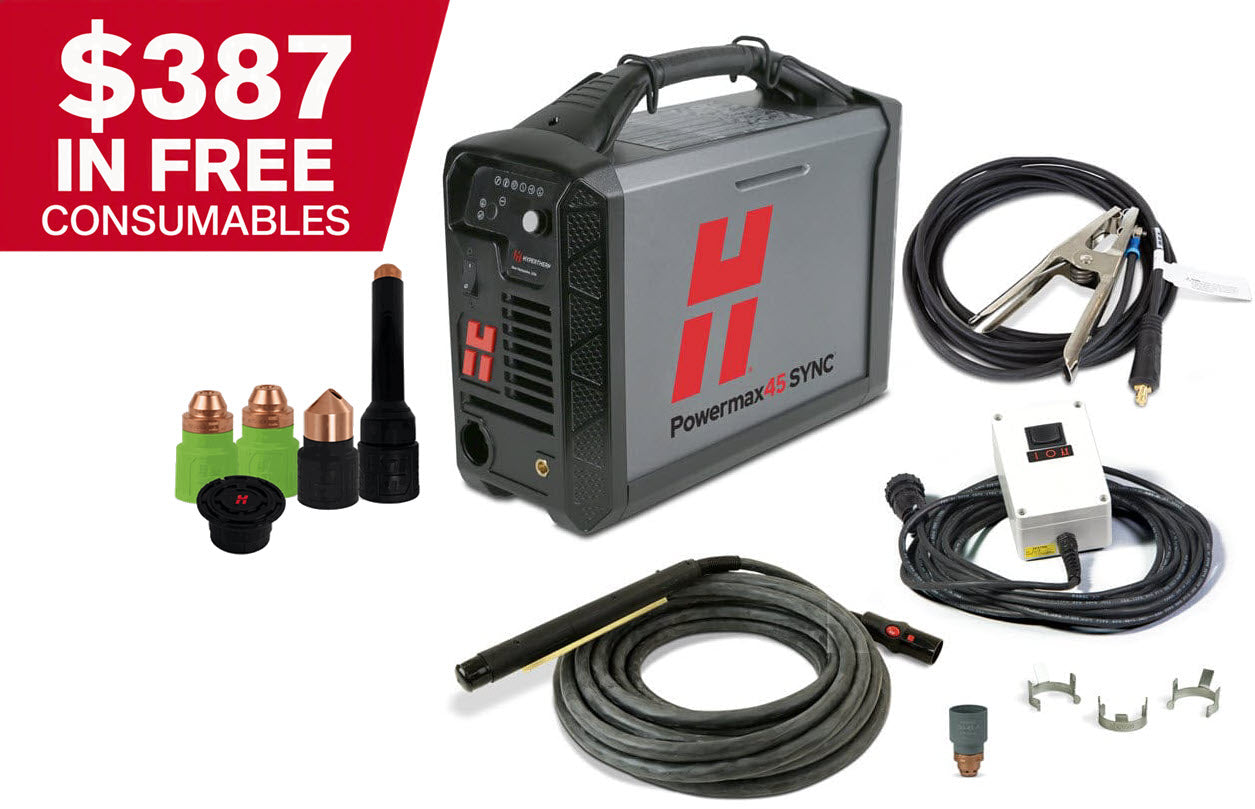 Hypertherm Powermax45 SYNC Plasma Cutter w/CPC, 180 Degree Machine Torch & Remote