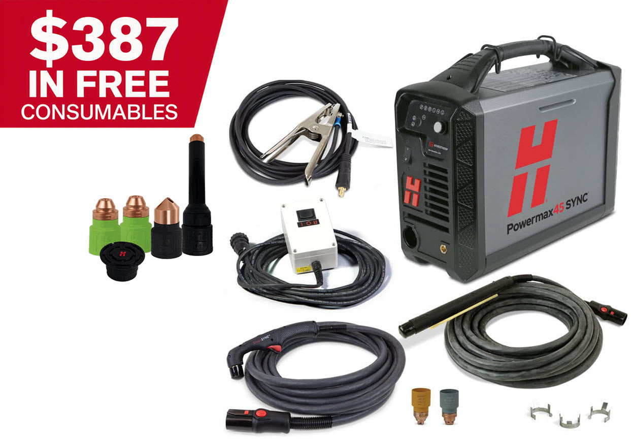 Hypertherm Powermax45 SYNC Plasma Cutter w/CPC, 75 & 180 Degree Torches, & Remote