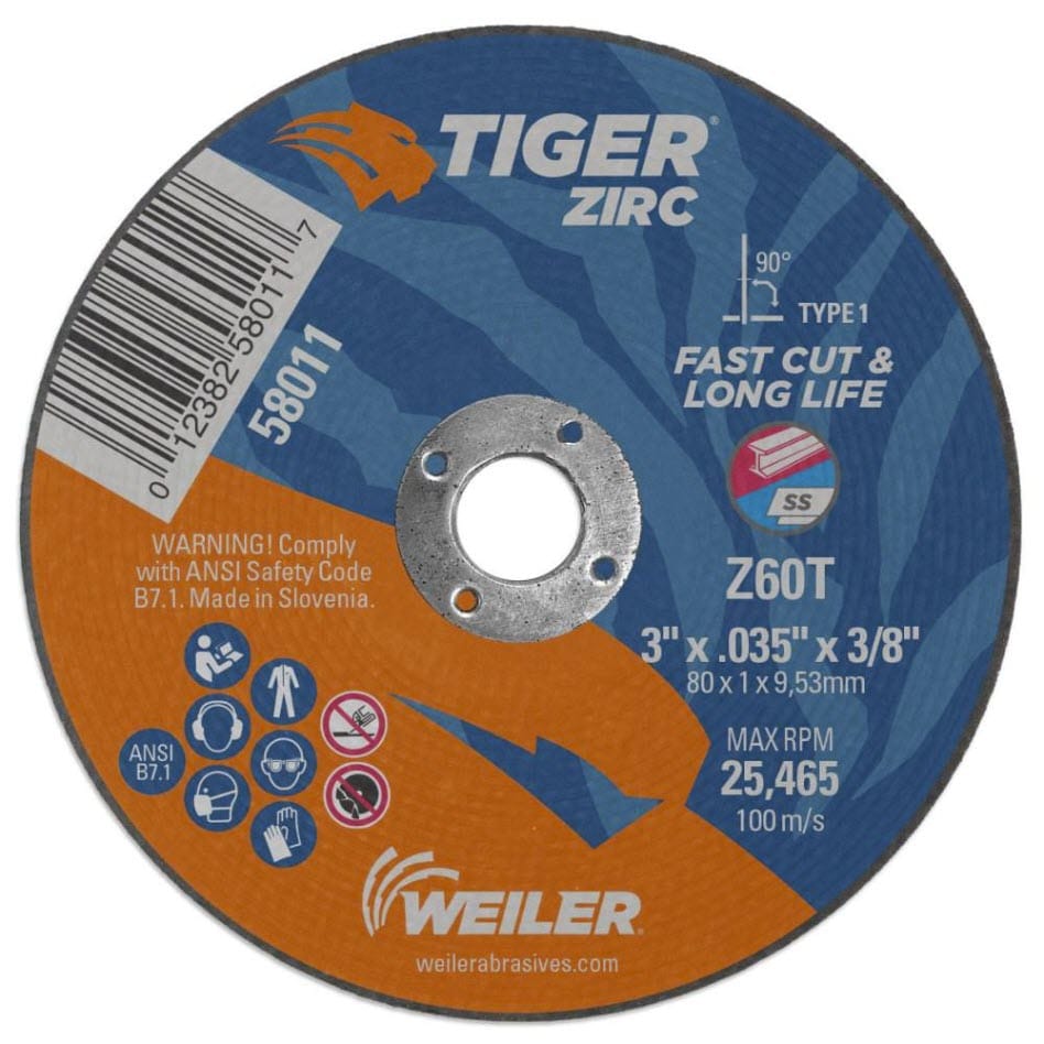 Weiler Tiger Zirc Cutting Wheel - 3" X .035" Type 1 58011