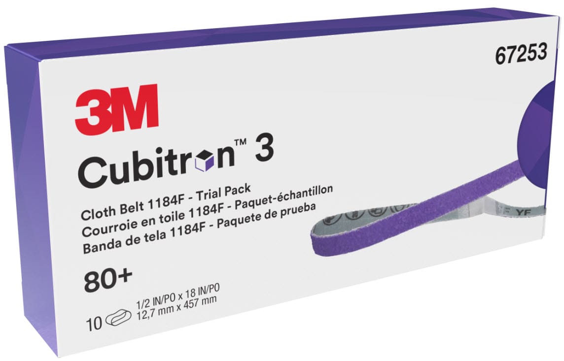 3M Abrasives 80+ Grit 3M Cubitron™ 3 Cloth Belt 1184F 1/2" x 18" - YF Weight Fabri-Lok Single-Flex - Trial Pack