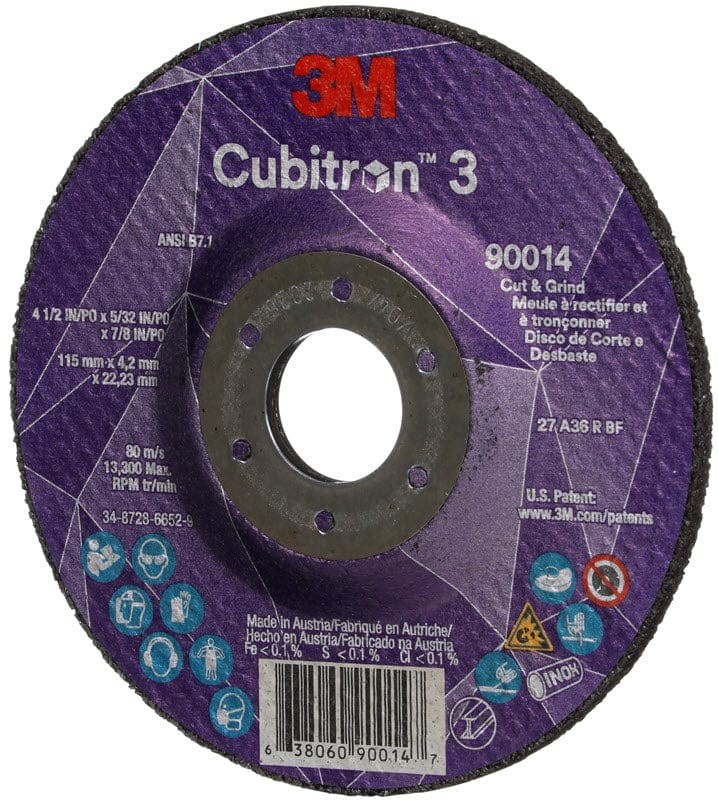 3M Abrasives 3M Cubitron 3 Cut & Grind Wheel - 4 1/2" X 5/32"  X 7/8" Type 27 90014
