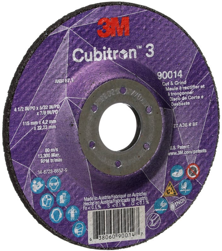 3M Abrasives 3M Cubitron 3 Cut & Grind Wheel - 4 1/2" X 5/32"  X 7/8" Type 27 90014