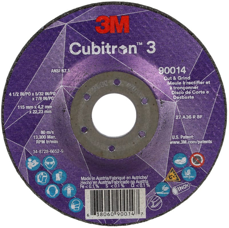 3M Abrasives 3M Cubitron 3 Cut & Grind Wheel - 4 1/2" X 5/32"  X 7/8" Type 27 90014
