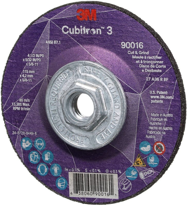 3M Abrasives 3M Cubitron 3 Cut & Grind Wheel w/Hub 4 1/2" X 5/32" Type 27 90016