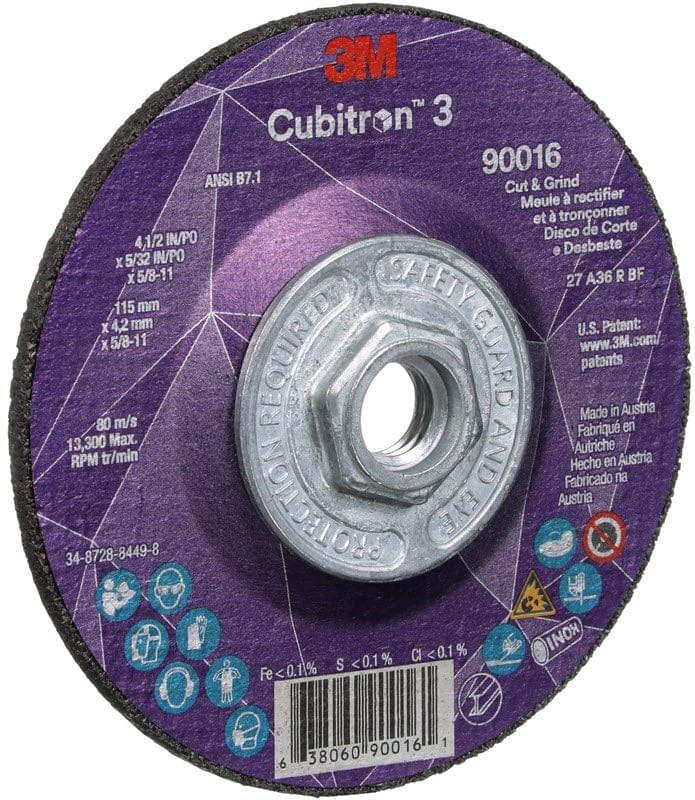 3M Abrasives 3M Cubitron 3 Cut & Grind Wheel w/Hub 4 1/2" X 5/32" Type 27 90016
