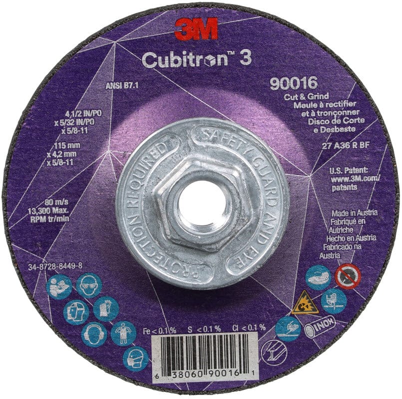 3M Abrasives 3M Cubitron 3 Cut & Grind Wheel w/Hub 4 1/2" X 5/32" Type 27 90016