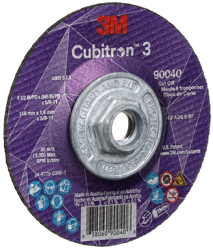 3M Abrasives 3M Cubitron 3 Depressed Center Cut-Off Wheel w/Hub - 4 1/2" X .045" Type 27 90040