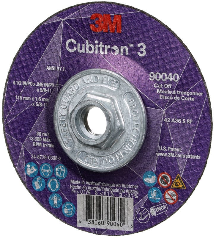 3M Abrasives 3M Cubitron 3 Depressed Center Cut-Off Wheel w/Hub - 4 1/2" X .045" Type 27 90040
