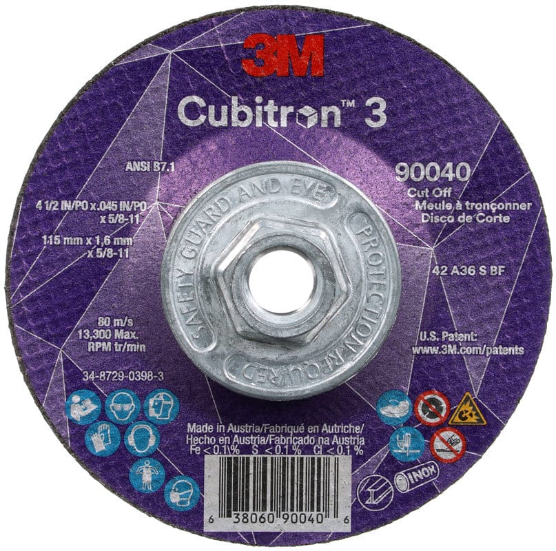 3M Abrasives 3M Cubitron 3 Depressed Center Cut-Off Wheel w/Hub - 4 1/2" X .045" Type 27 90040