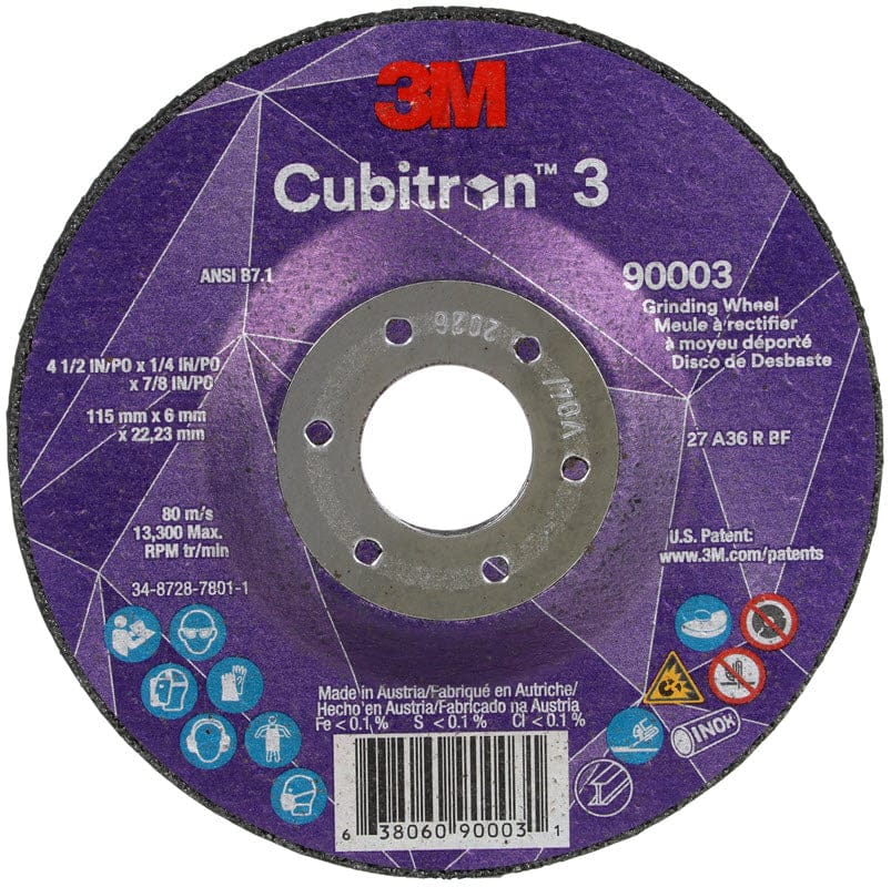 3M Abrasives 3M Cubitron 3 Depressed Center Grinding Wheel - 4 1/2" X 1/4"  X 7/8" Type 27 90003
