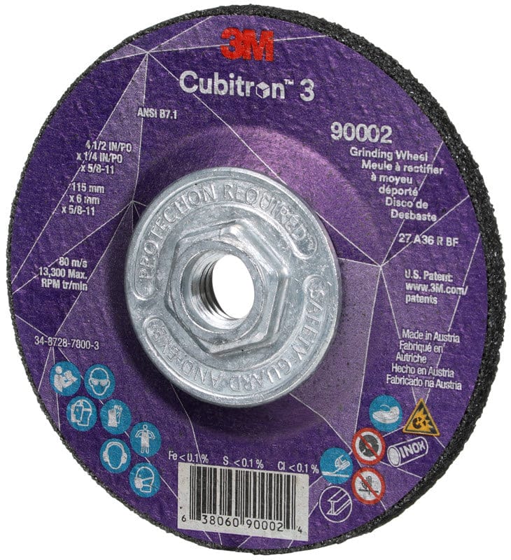 3M Abrasives 3M Cubitron 3 Depressed Center Grinding Wheel w/Hub - 4 1/2" X 1/4" Type 27 90002