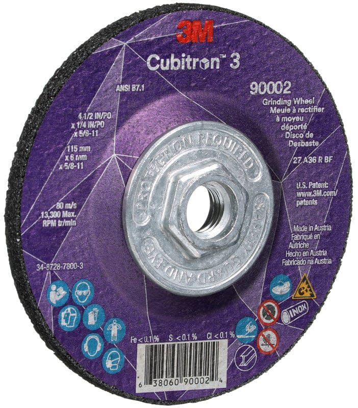 3M Abrasives 3M Cubitron 3 Depressed Center Grinding Wheel w/Hub - 4 1/2" X 1/4" Type 27 90002