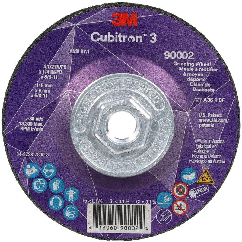3M Abrasives 3M Cubitron 3 Depressed Center Grinding Wheel w/Hub - 4 1/2" X 1/4" Type 27 90002