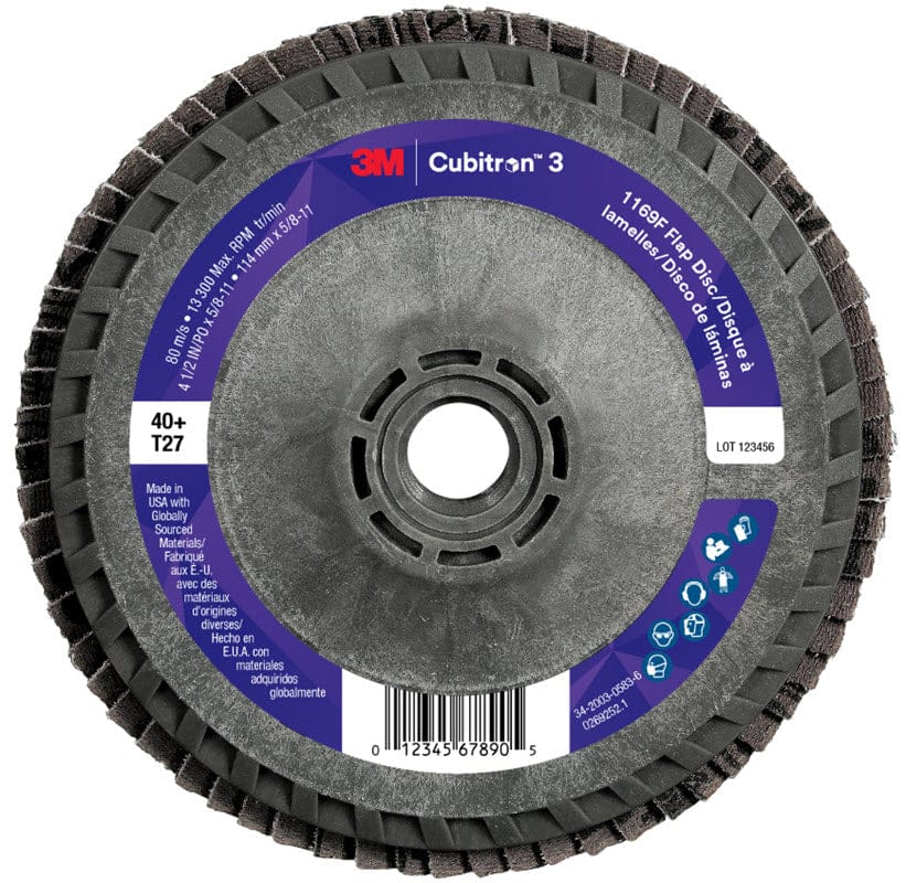 3M Cubitron 3 Flap Disc 1169F 4 1/2" x 5/8"-11 Type 27 Grade 40+ 7100380178