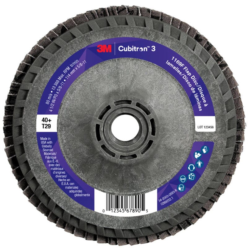 3M Cubitron 3 Flap Disc 1169F 4 1/2" x 5/8"-11 Type 29 Grade 40+ 7100379929