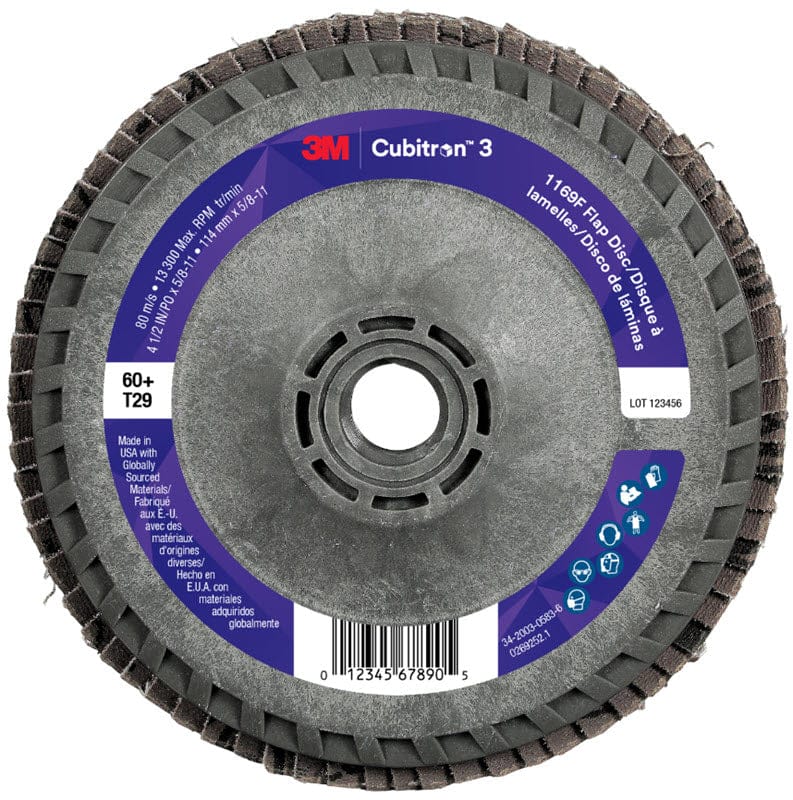 3M Abrasives 3M Cubitron 3 Flap Disc 1169F 4 1/2" x 5/8"-11 Type 29 Grade 60+ 7100380349