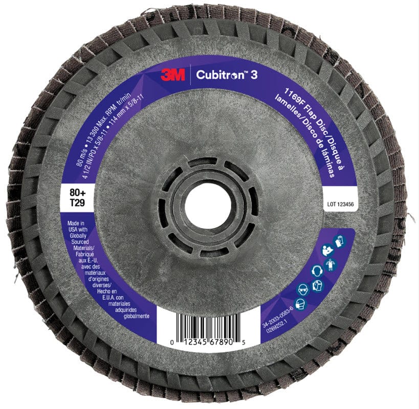 3M Cubitron 3 Flap Disc 1169F 4 1/2" x 5/8"-11 Type 29 Grade 80+ 7100380219