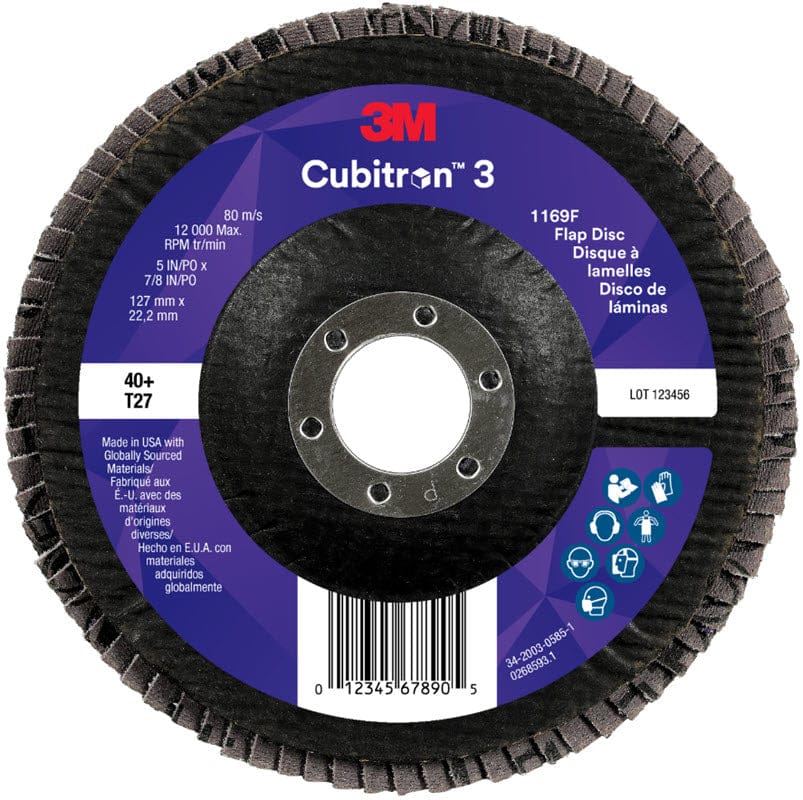 3M Cubitron 3 Flap Disc 1169F 5" x 7/8" Type 27 Grade 40+ 7100380493