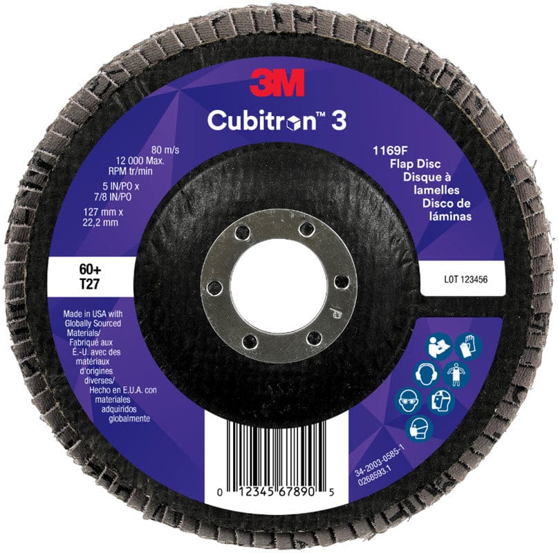 3M Cubitron 3 Flap Disc 1169F 5" x 7/8" Type 27 Grade 60+ 7100380168