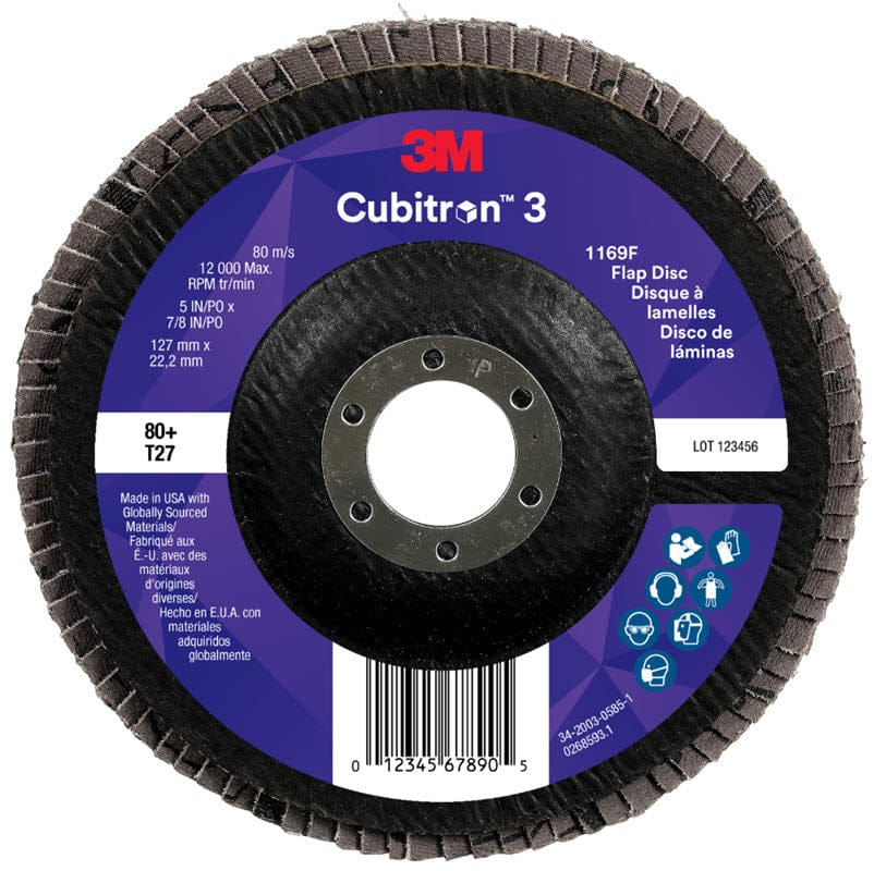 3M Cubitron 3 Flap Disc 1169F 5" x 7/8" Type 27 Grade 80+ 7100380309