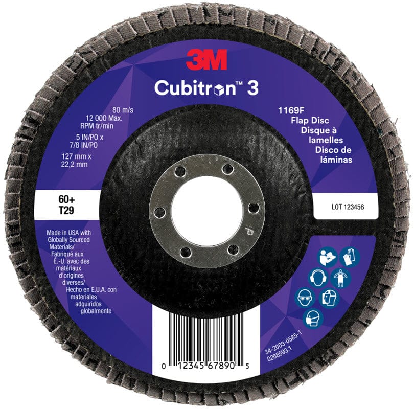 3M Abrasives 3M Cubitron 3 Flap Disc 1169F 5" x 7/8" Type 29 Grade 60+ 7100380496