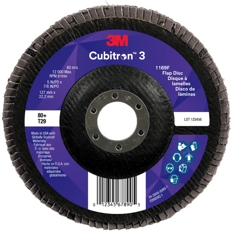 3M Abrasives 3M Cubitron 3 Flap Disc 1169F 5" x 7/8" Type 29 Grade 80+ 7100380316