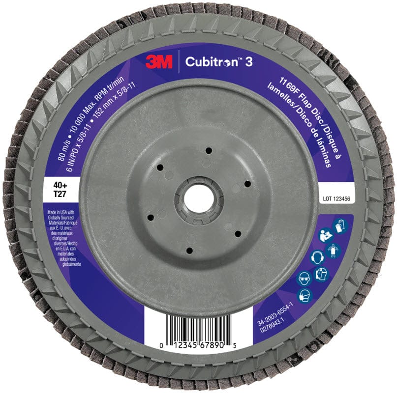 3M Cubitron 3 Flap Disc 1169F 6" x 5/8"-11 Type 27 Grade 40+ 7100380317