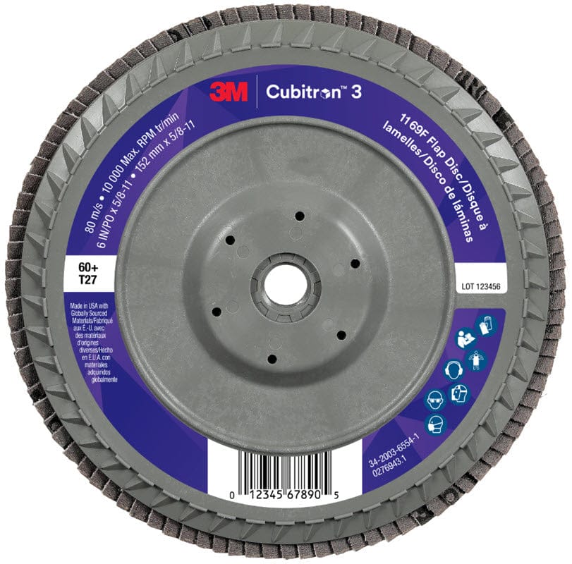 3M Cubitron 3 Flap Disc 1169F 6" x 5/8"-11 Type 27 Grade 60+ 7100380505