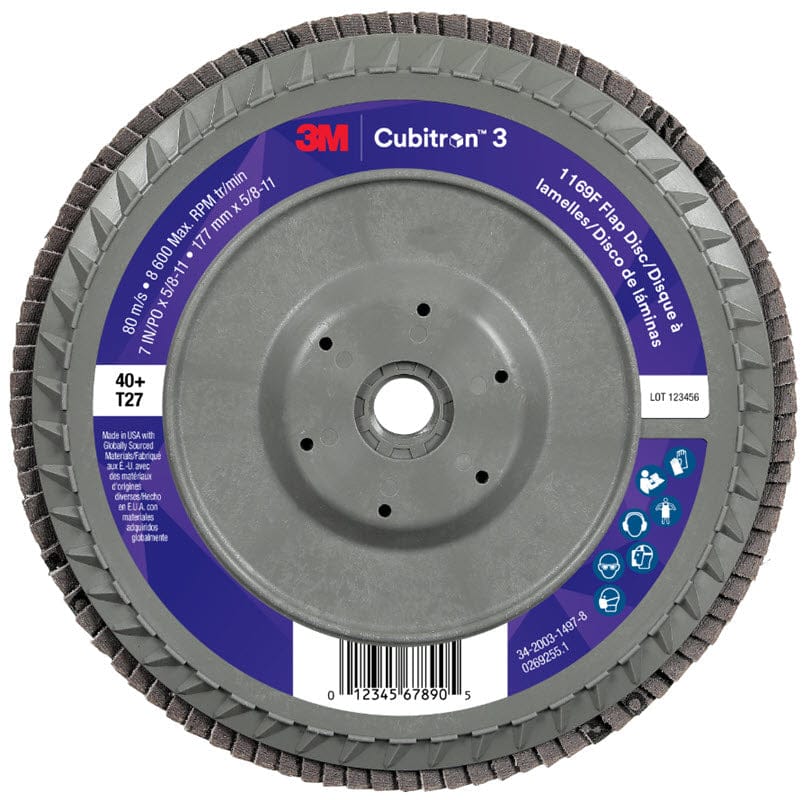 3M Cubitron 3 Flap Disc 1169F 7" x 5/8"-11 Type 27 Grade 40+ 7100380485