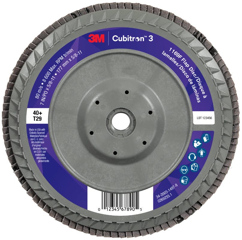 3M Cubitron 3 Flap Disc 1169F 7" x 5/8"-11 Type 29 Grade 40+ 7100380495