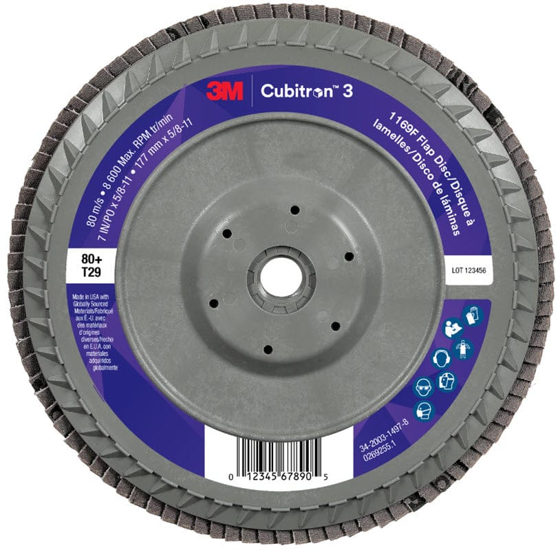 3M Cubitron 3 Flap Disc 1169F 7" x 5/8"-11 Type 29 Grade 80+ 7100380504
