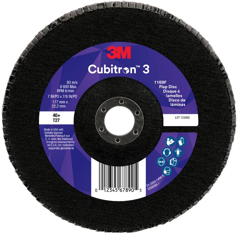 3M Cubitron 3 Flap Disc 1169F 7" x 7/8" Type 27 Grade 40+ 7100379978