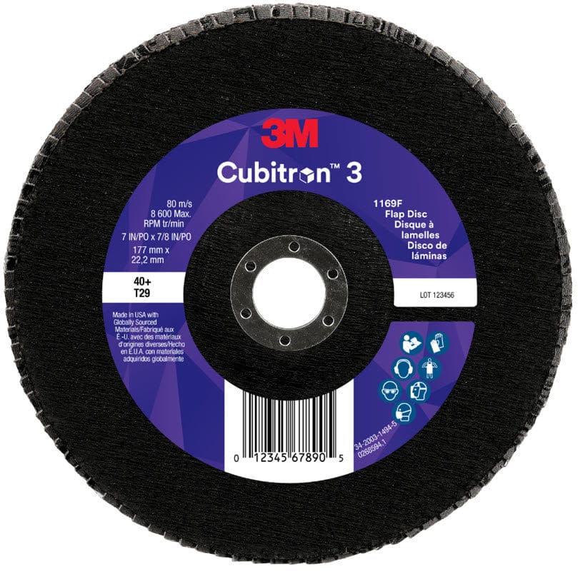 3M Cubitron 3 Flap Disc 1169F 7" x 7/8" Type 29 Grade 40+ 7100380208