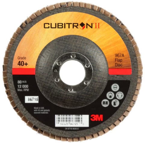 3M Abrasives 3M Cubitron II Flap Disc 967A 4 1/2" Type 27 Grade 40+ with Hub 55602