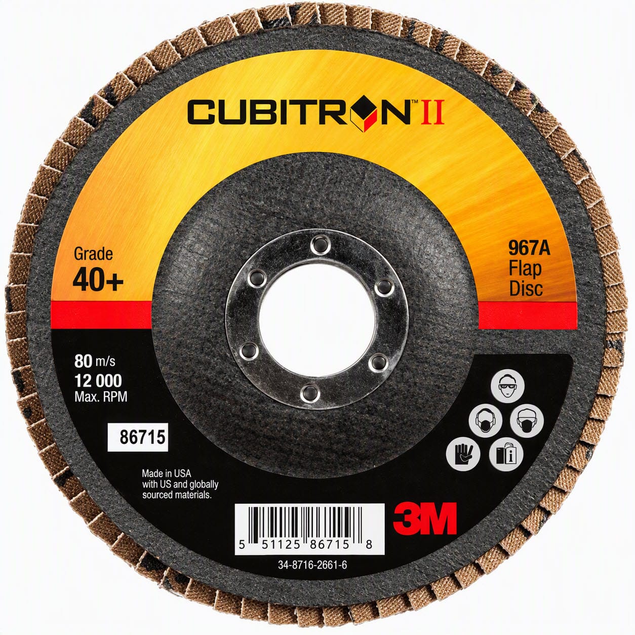 3M Cubitron II Flap Disc 967A 4 1/2" Type 27 Grade 40+ with Hub 55602